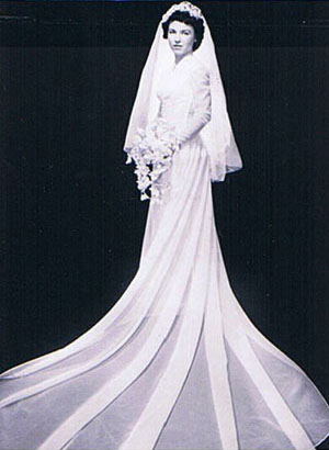 Bettie in her wedding dress