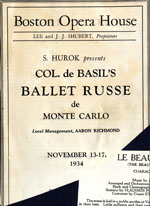 Ballet Russes de Monte Carlo program cover from the Boston Opera House 