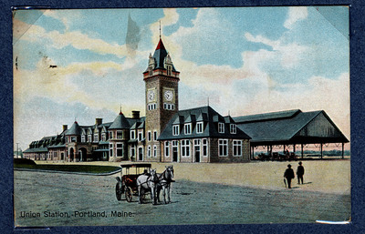 Color postcard of Union Station, Portland, ME