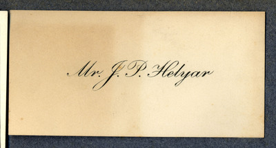 Visiting card for J. P. Helyar