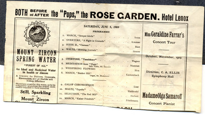 Boston Pops Program for June 5th, 1909