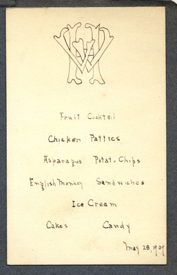 Handwritten menu for May 28th, 1909 