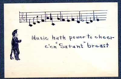 Card with music, verse, and a drawing