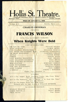 Playbill for Hollis St. Theatre production