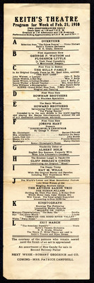 Playbill of performances at Keith&amp;acirc;&amp;euro;&amp;trade;s Theatre in February 1910