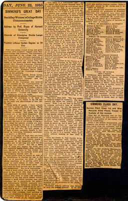 Newspaper article documenting Simmons College commencement, 1910
