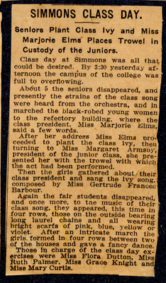 Newspaper article documenting Simmons Class Day 1910