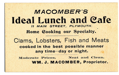 Macomber&amp;acirc;&amp;euro;&amp;trade;s Ideal Lunch and Caf&amp;Atilde;&amp;copy; advertising card