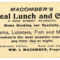 Macomber&acirc;&euro;&trade;s Ideal Lunch and Caf&Atilde;&copy; advertising card
