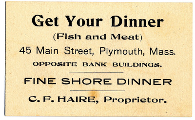 Fine Shore Dinner advertising card