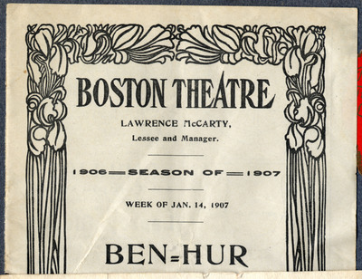 Playbill for Boston Theatre production of Ben Hur