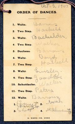 Dance card for October 5, 1907