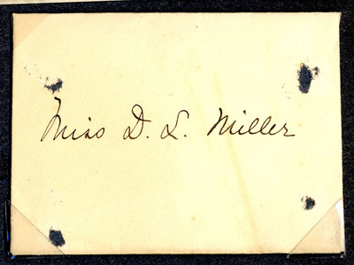 Visiting card with &amp;acirc;&amp;euro;&amp;oelig;Miss D.L. Miller&amp;acirc;&amp;euro; written on it