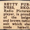 Newspaper clipping, caption for Betty Furness picture