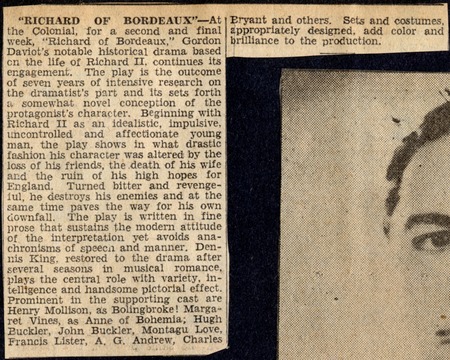 Newspaper clipping describing  Richard of Bordeaux