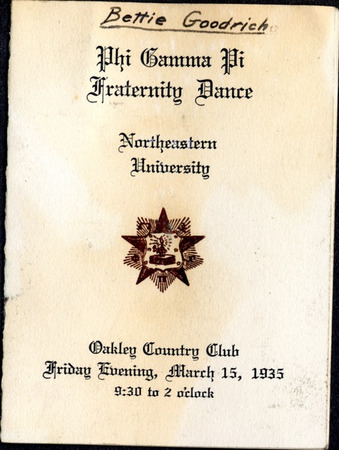Phi Gamma Pi Fraternity dance card
