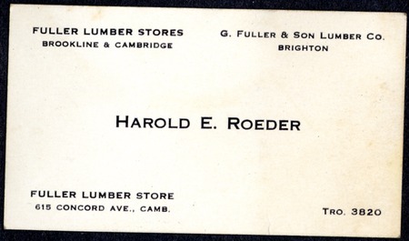 Business Card of Harold E Roeder