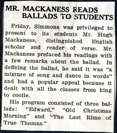 Newspaper clipping describing Simmons College event