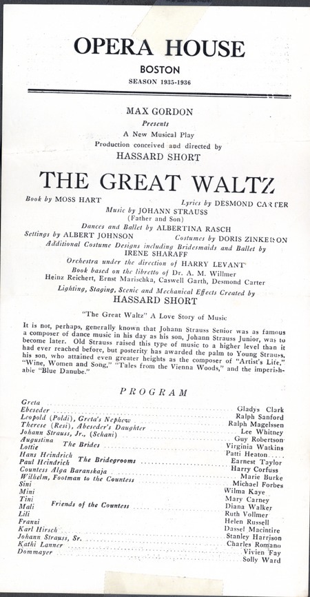 Program for a production of the musical play The Great Waltz