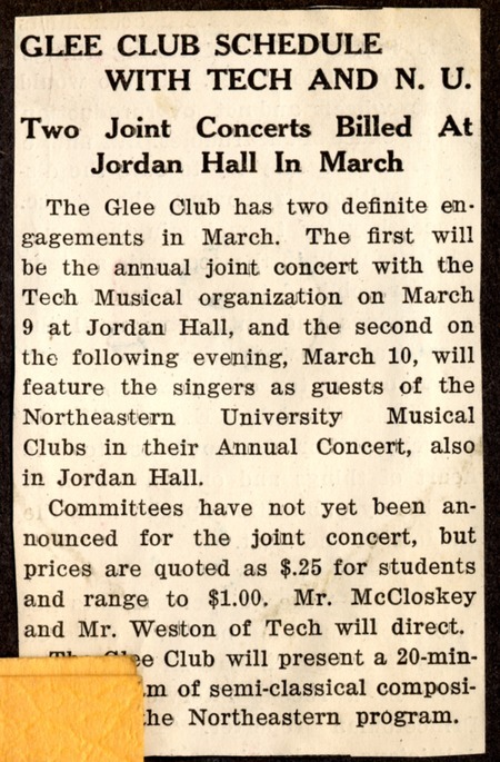 Newspaper announcement about Glee Club concert