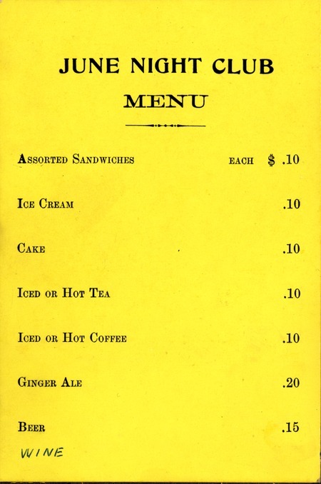 June Night Club menu