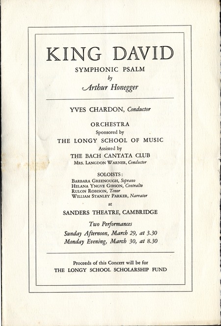 Front page of program for King David
