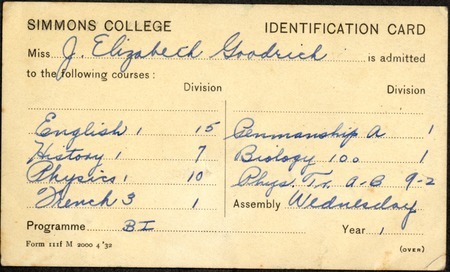 Simmons College identification card