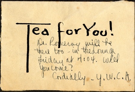 Invitation to tea party hosted by YWCA