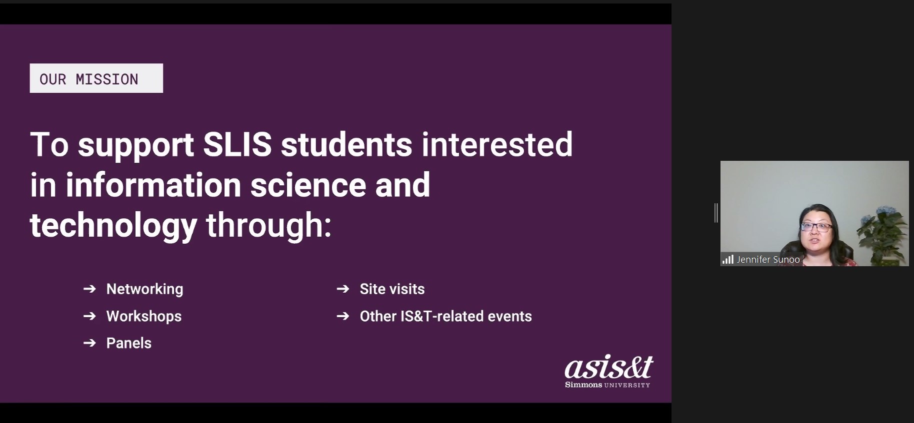 Our Mission: To support SLIS students interested in information science and technology through: networking, workshops, panels, site visits, other IS&T-related events