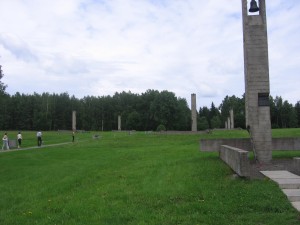 The chimneys of Khatyn, each representing a burned home.   The bells ring every 30 seconds