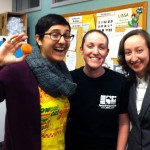 From left, Rachel Sietz, SCoSAA Secretary/Archivist Caitlin Birch and Webmaster Elise Dunham.